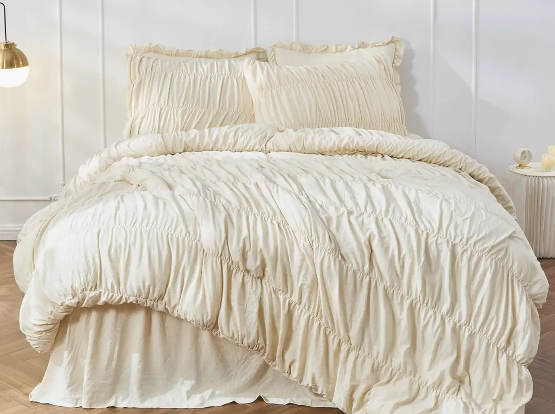 Romance Ruffle — Lavender Lace four-piece bedding design